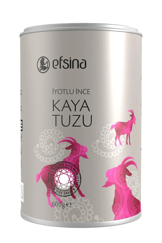 Efsina Lodized Fine Rock Salt (Kaya tuzu) 600g - Natuurlijke Niet-Geraffineerde Tafelzout - Verrijkt met Kaliumjodaat - Fijn Gemalen Steenzout