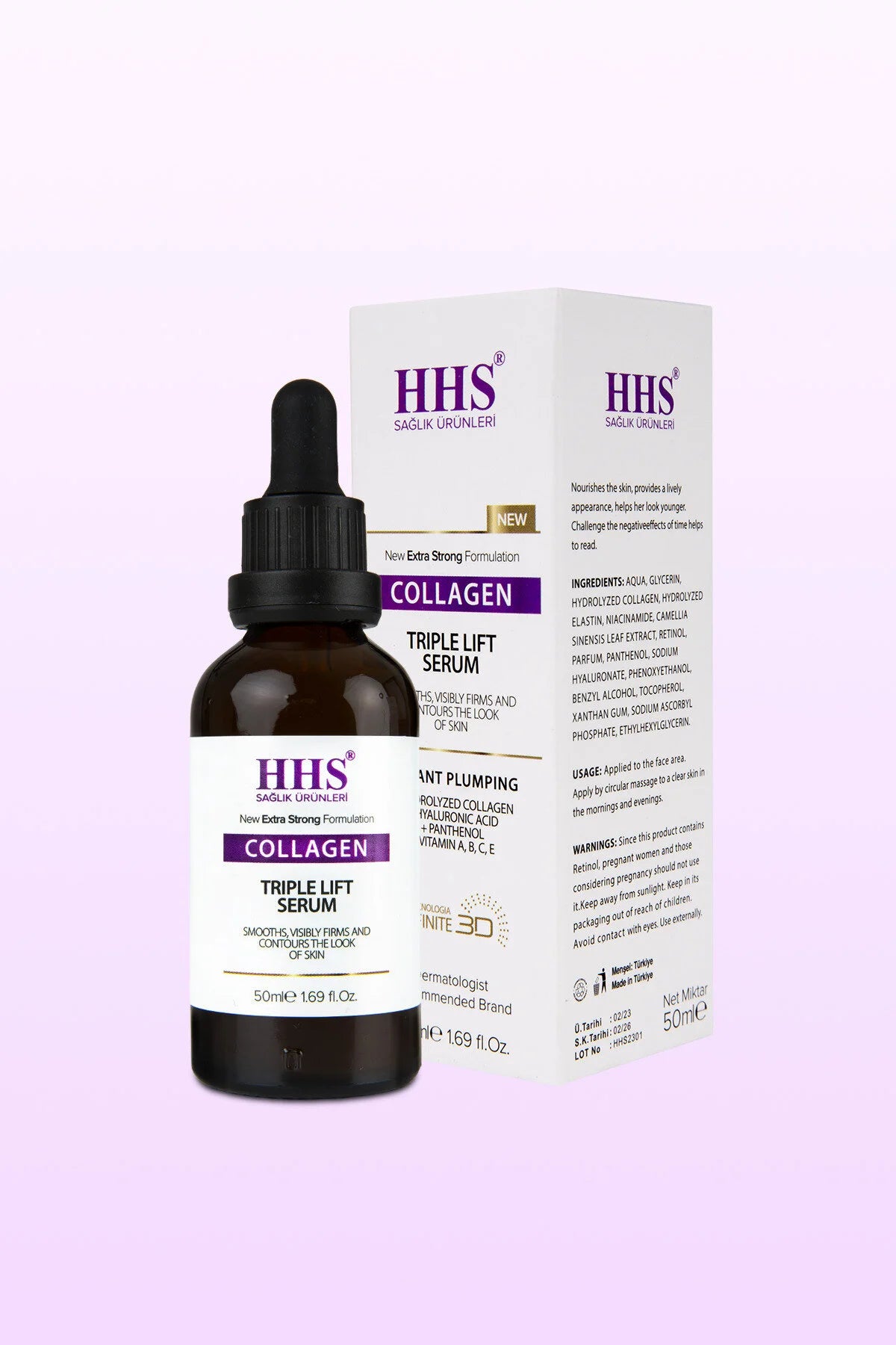 HHS Collagen Triple Lift Serum - Verstevigend en Anti-rimpel Serum - Extra Sterk Gezichtsserum - Huidverstevigend & Hydraterend met Collageen/Aminozuren & Panthenol - 50 ml