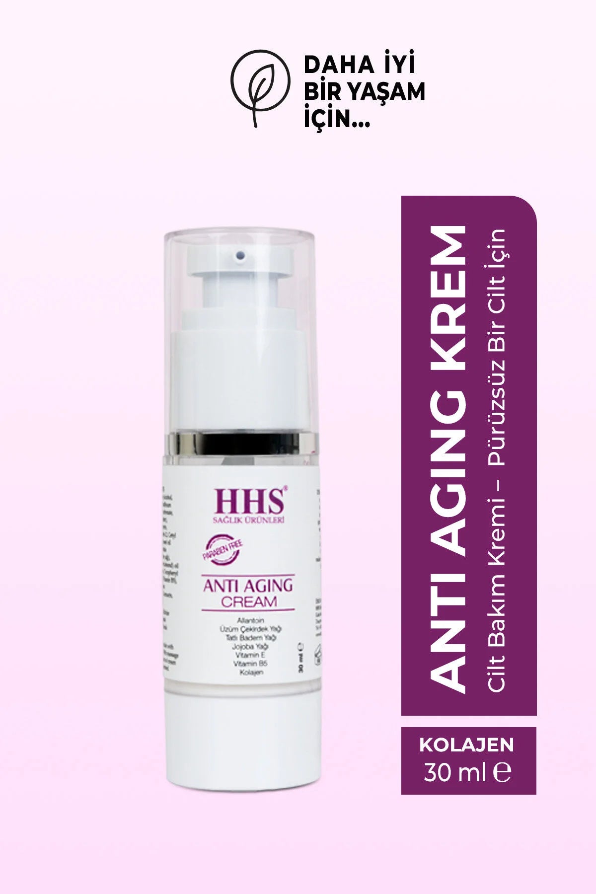 HHS Anti-Aging Cream - Huidverjongende & Anti-Rimpel Crème met Collageen/Jojoba Olie/Vitamine E+B5 & Druivenpitolie - Huid intens Voeden - Verstevigen & Hydrateren - Dag en nachtcrème - Parabenenvrij - 30 ml