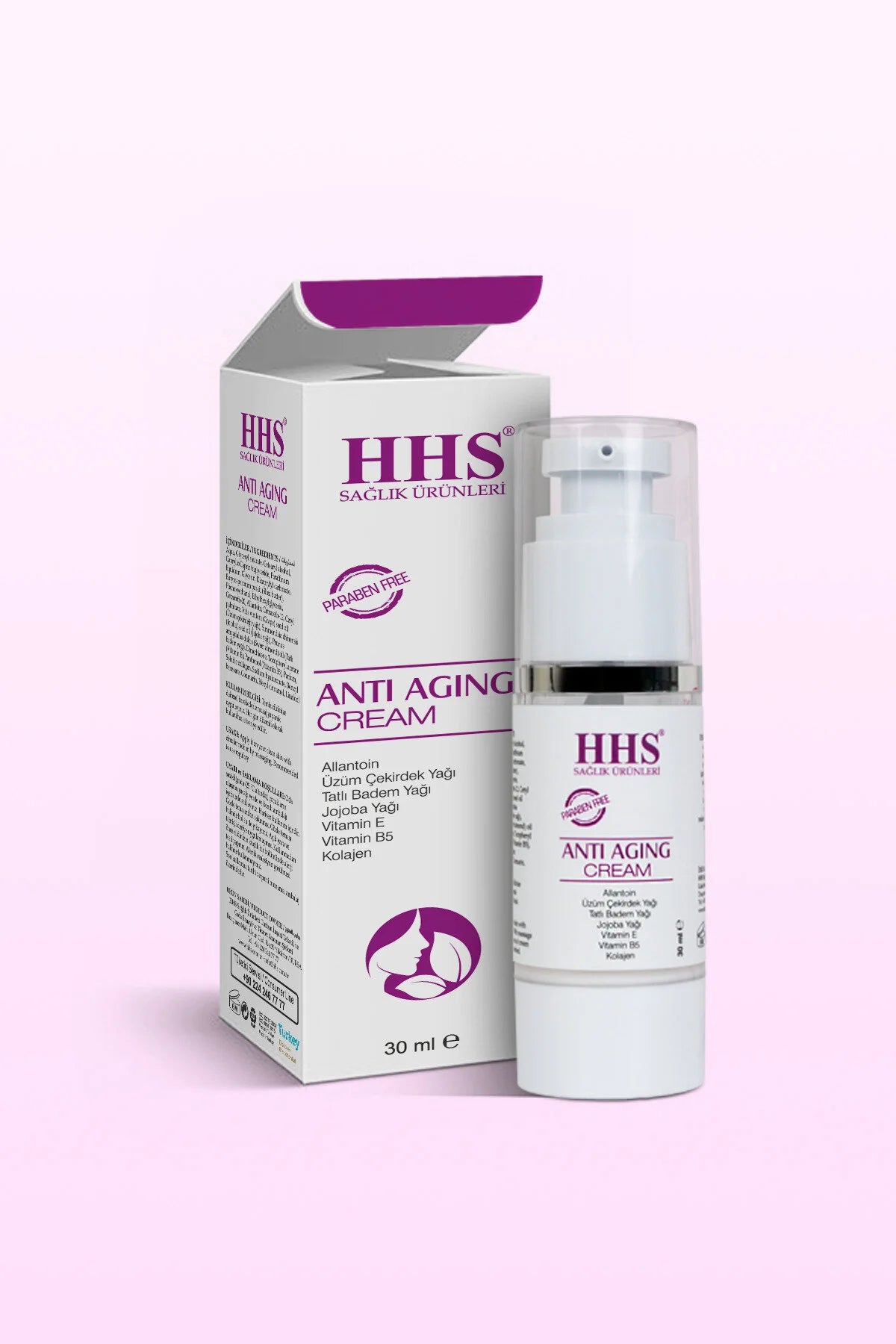 HHS Anti-Aging Cream - Huidverjongende & Anti-Rimpel Crème met Collageen/Jojoba Olie/Vitamine E+B5 & Druivenpitolie - Huid intens Voeden - Verstevigen & Hydrateren - Dag en nachtcrème - Parabenenvrij - 30 ml