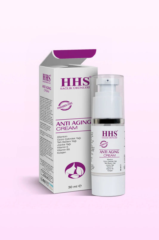 HHS Anti-Aging Cream - Huidverjongende & Anti-Rimpel Crème met Collageen/Jojoba Olie/Vitamine E+B5 & Druivenpitolie - Huid intens Voeden - Verstevigen & Hydrateren - Dag en nachtcrème - Parabenenvrij - 30 ml