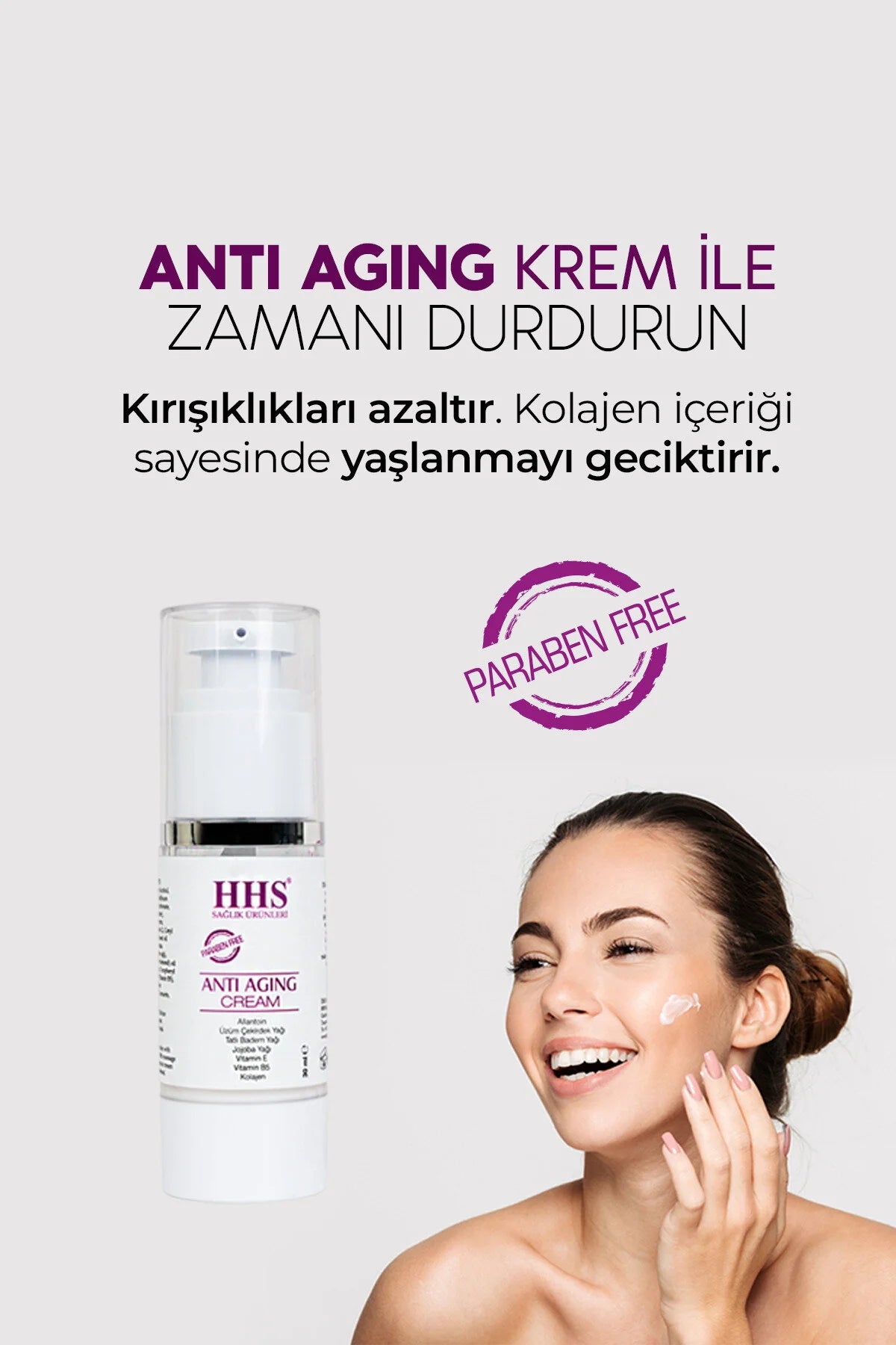 HHS Anti-Aging Cream - Huidverjongende & Anti-Rimpel Crème met Collageen/Jojoba Olie/Vitamine E+B5 & Druivenpitolie - Huid intens Voeden - Verstevigen & Hydrateren - Dag en nachtcrème - Parabenenvrij - 30 ml