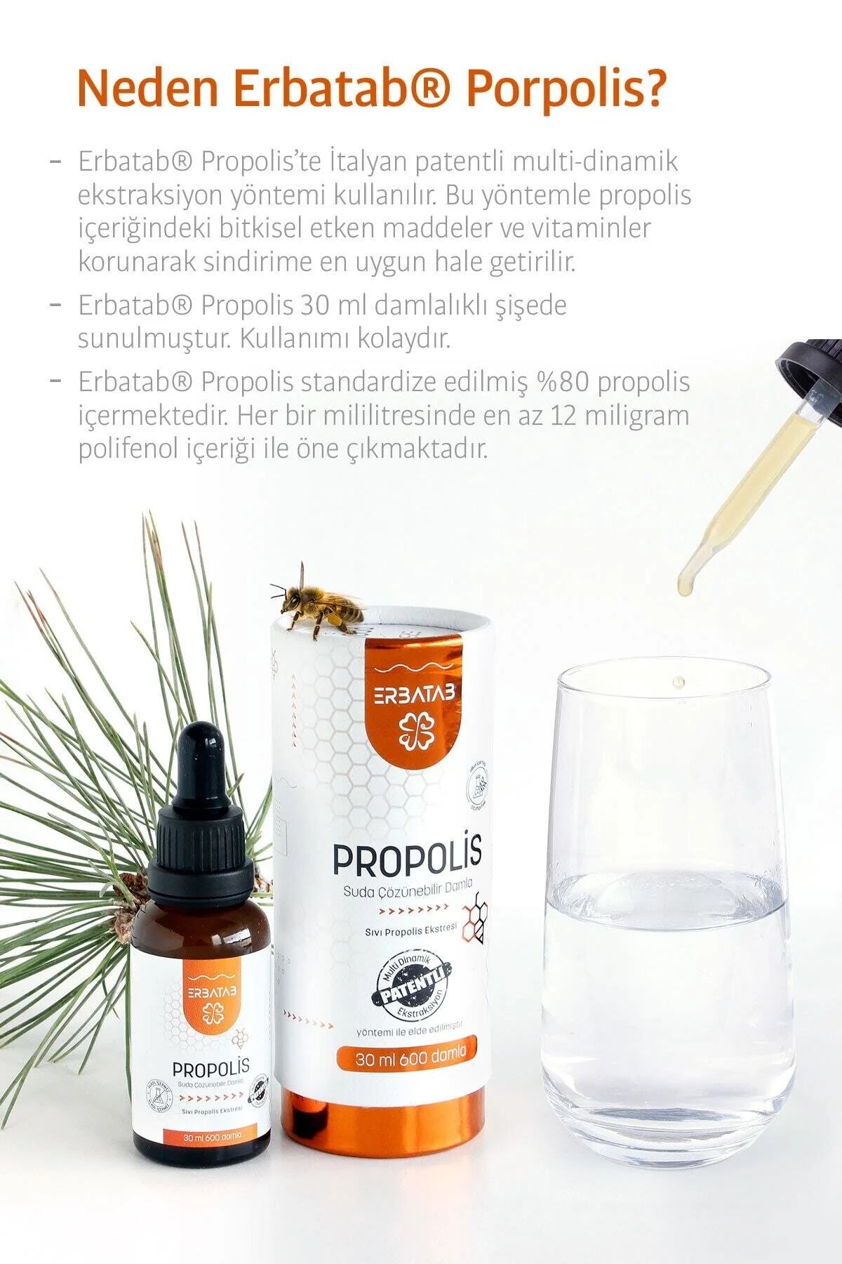 Erbatab Propolis Druppels - Wateroplosbare Propolis Extract - Natuurlijke Weerstandsversterker - 30 ml (600 druppels)