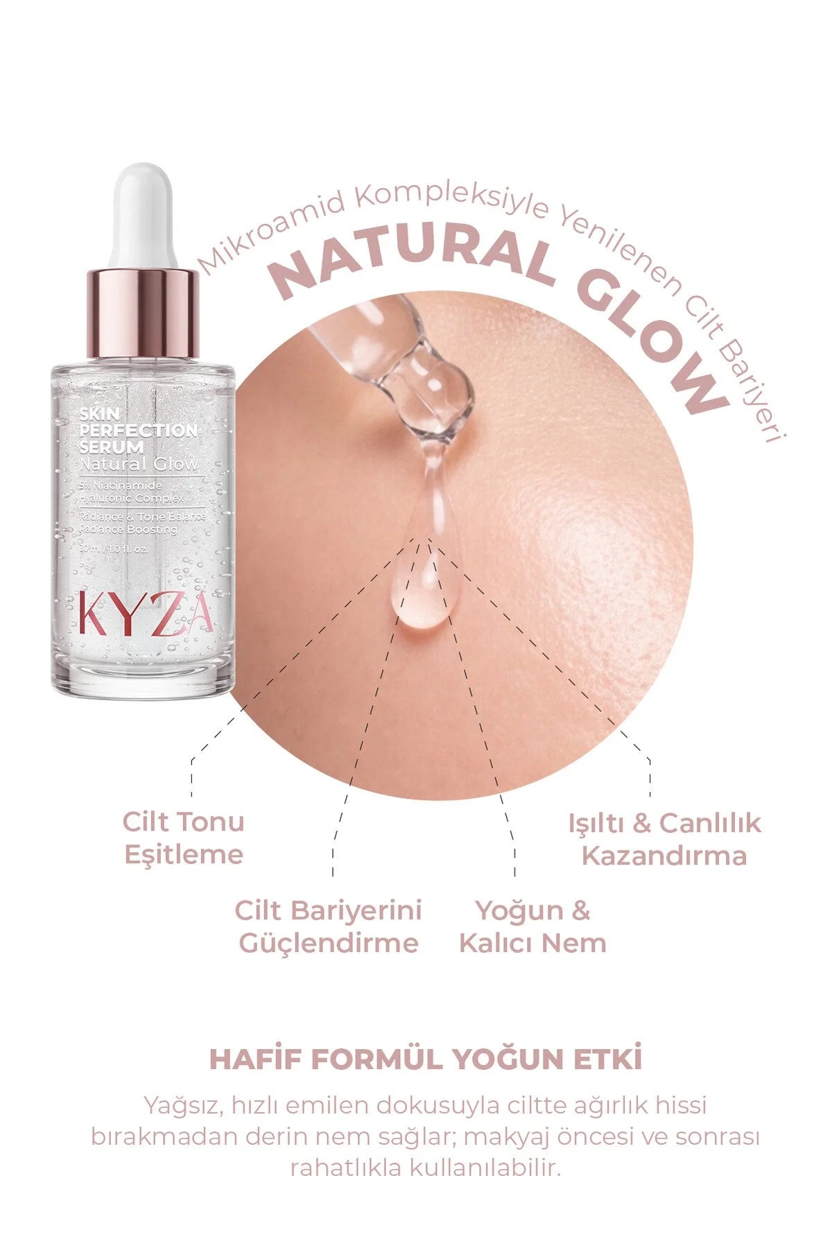 KYZA Skin Perfection Serum Natural Glow – Gezichtsserum met 5% Niacinamide, Hyaluronzuurcomplex & Vitamine C – Hydraterend & Verhelderend – 30 ml
