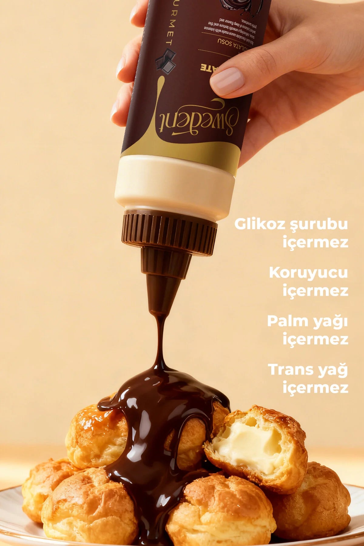 Swedent Gourmet Dark Chocolate Sauce – Pure Chocoladesaus met Cacao – Bittere Chocolade Topping – Voor Desserts, IJs, Pannenkoeken & Wafels – 300 g