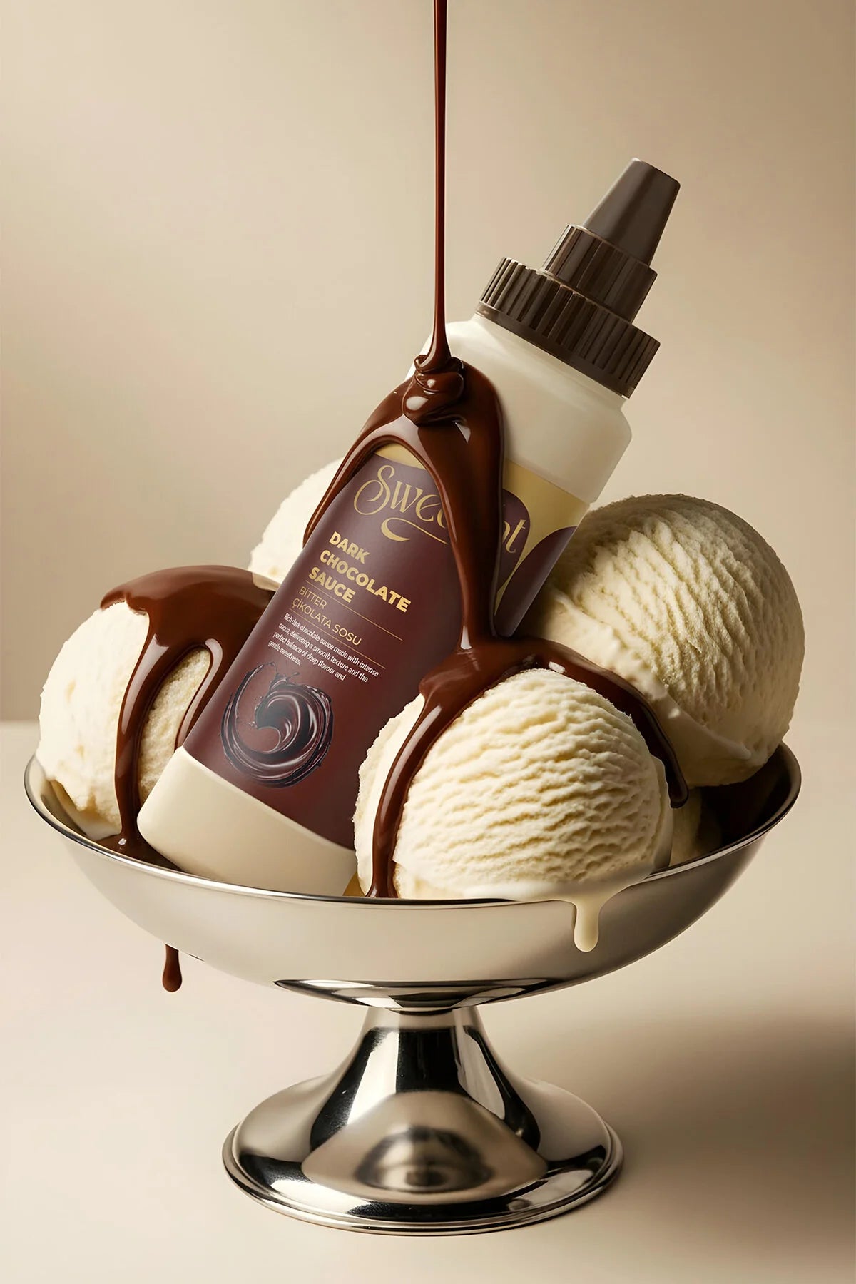 Swedent Gourmet Dark Chocolate Sauce – Pure Chocoladesaus met Cacao – Bittere Chocolade Topping – Voor Desserts, IJs, Pannenkoeken & Wafels – 300 g