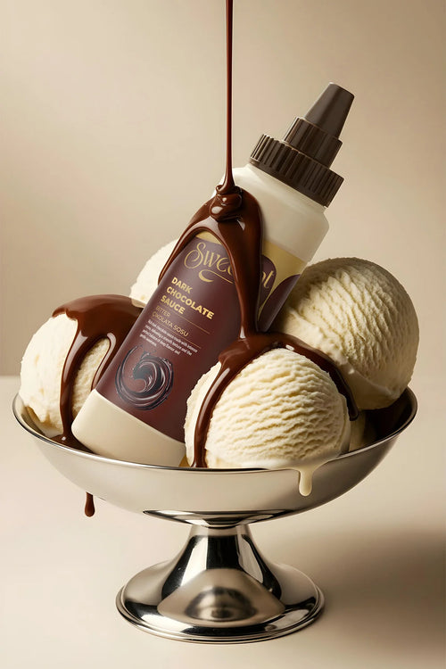 Swedent Gourmet Dark Chocolate Sauce – Pure Chocoladesaus met Cacao – Bittere Chocolade Topping – Voor Desserts, IJs, Pannenkoeken & Wafels – 300 g