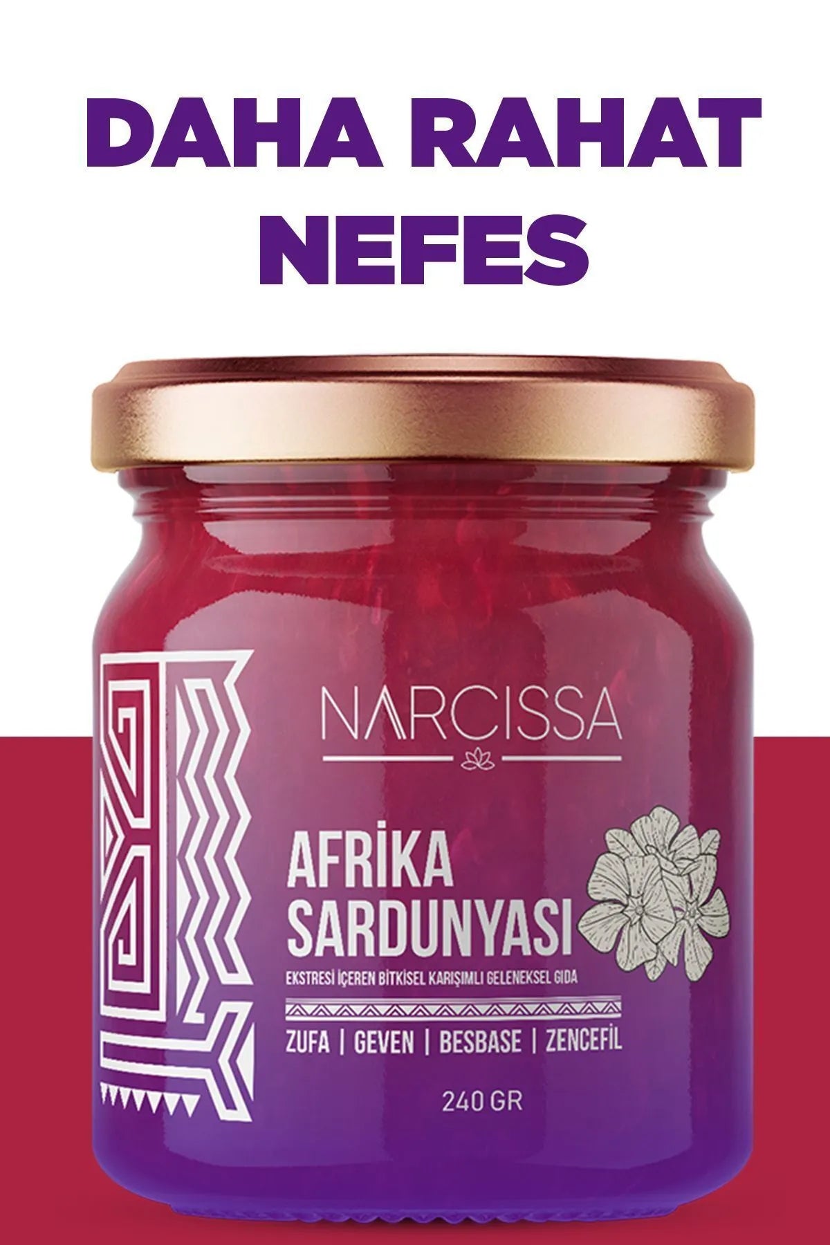 Narcissa - Afrika Sardunyasi Afrika Zulu Bitkisi Boğaz Ağrısı ve Öksürük Öksürük + Balgam İçin Şifalı Bitki Bitkisel Macun - 240GR