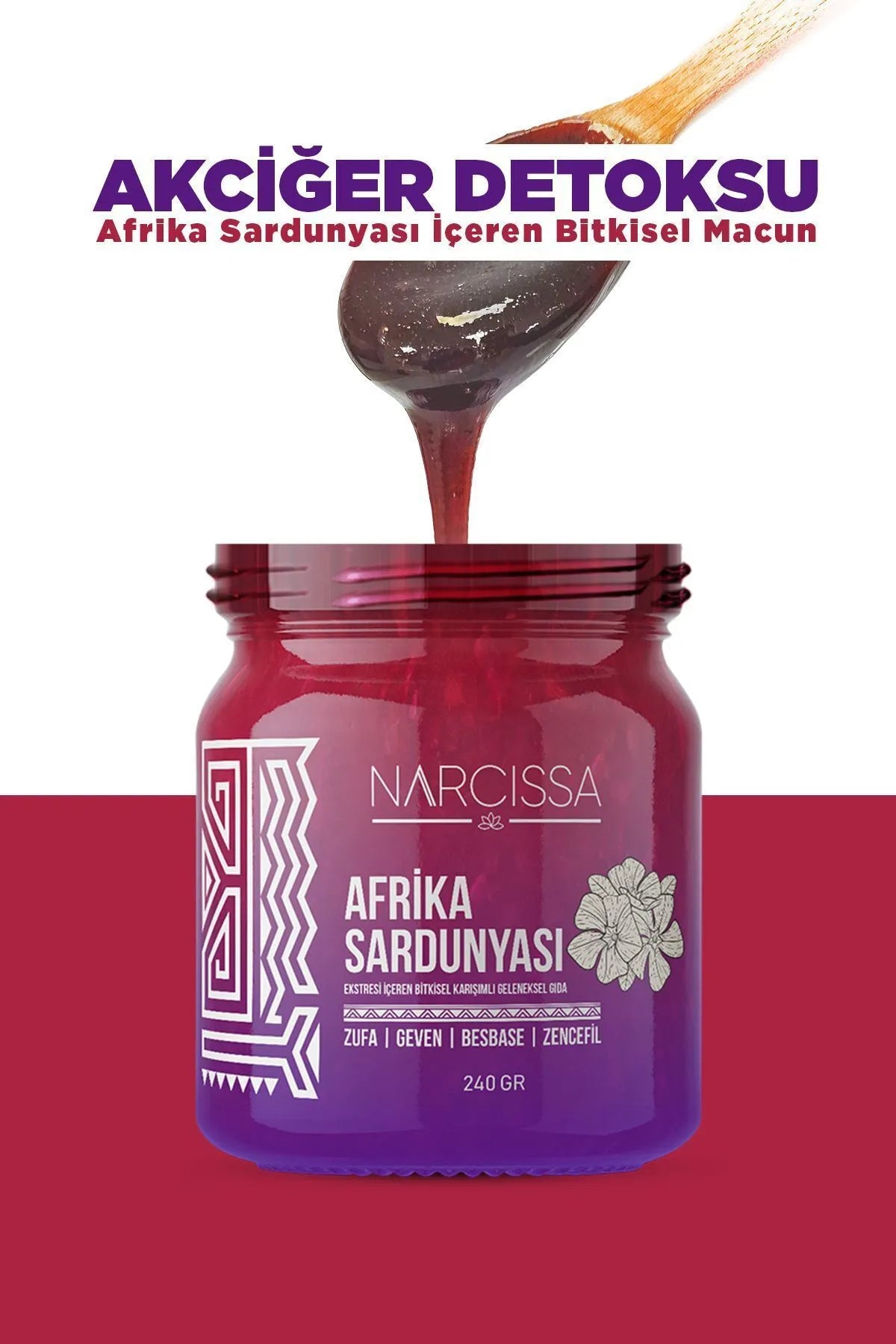 Narcissa - Afrika Sardunyasi Afrika Zulu Bitkisi Boğaz Ağrısı ve Öksürük Öksürük + Balgam İçin Şifalı Bitki Bitkisel Macun - 240GR