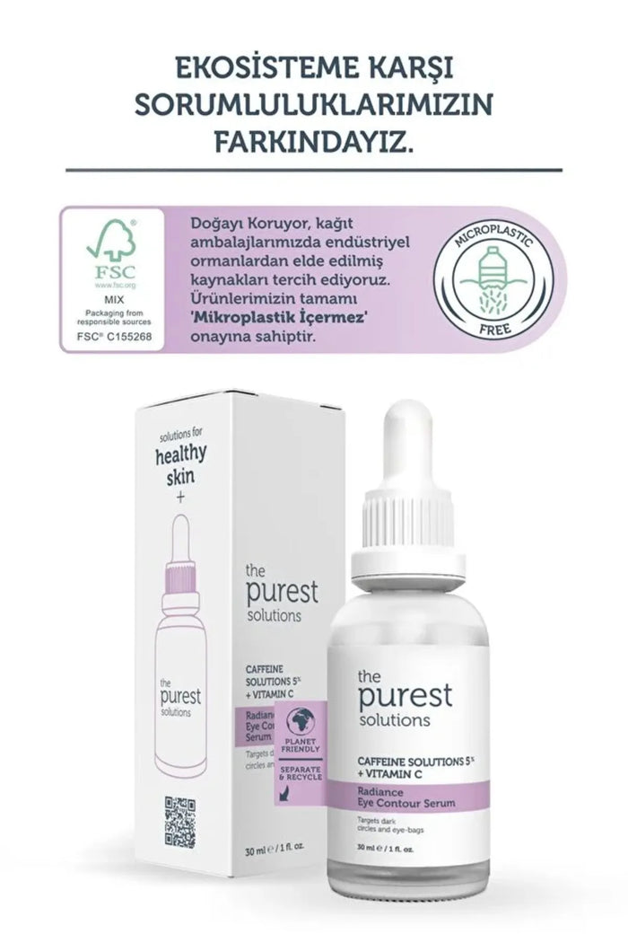 The Purest Solutions Caffeine 5% + Vitamin C Radiance Eye Contour Serum | Vegan | Hyaluronzuur | Oogwallen | Kleurverschillen rond de ogen